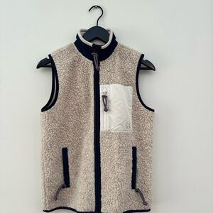 Tory Burch / Tory Sport Beige Sherpa Vest with Navy Trim